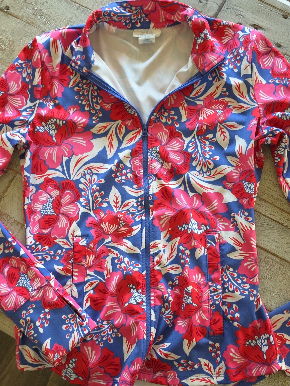 Sigrid Olsen Floral Zip Golf And Tennis Jacket Pink & Blue Floral Size Medium